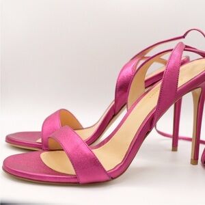 Barbiecore Pink Metallic Lace-up Stiletto Heels Italian Leather NWT 38.5